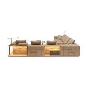Geometric Block Leather Modular Sofa